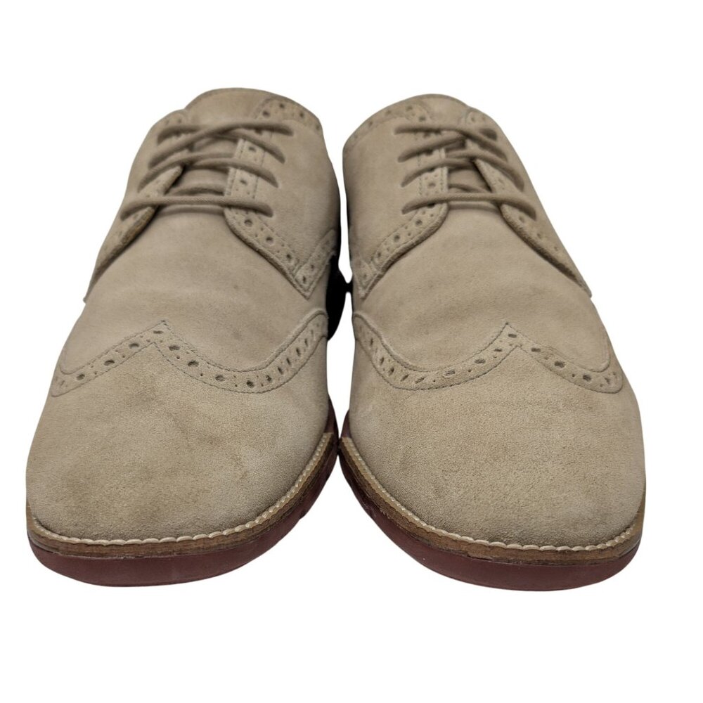 Cole Haan Grand OS Suede Derby Shoes Mens Beige Wing Tip Lace Up Size 10 M - Picture 9 of 12